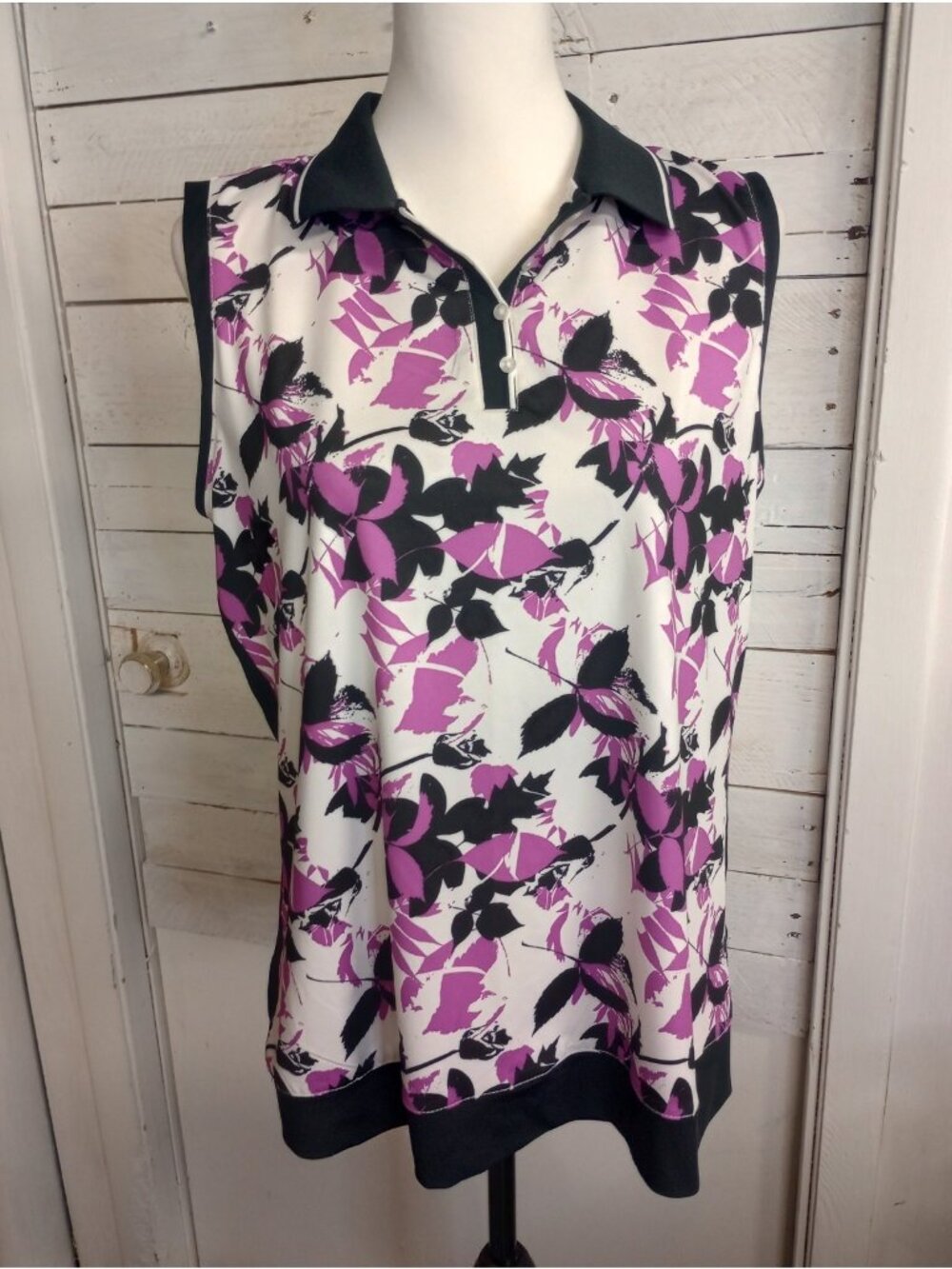 Womens Lady Hagen Golf Shirt Black/Purple Floral Size Large *